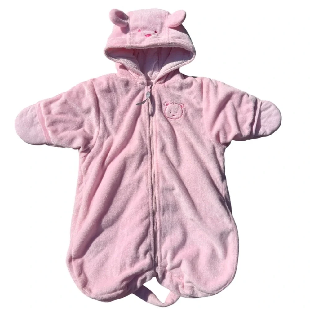 Carters Baby Girl Pink Fleece Bunting Pram Suit Hooded Bear Ears 0-6 Months
